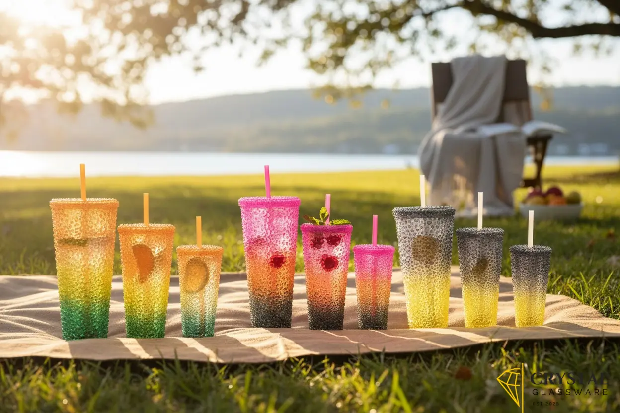 3 Piece Set Bubble Straw Glasses 24oz/16oz/12oz